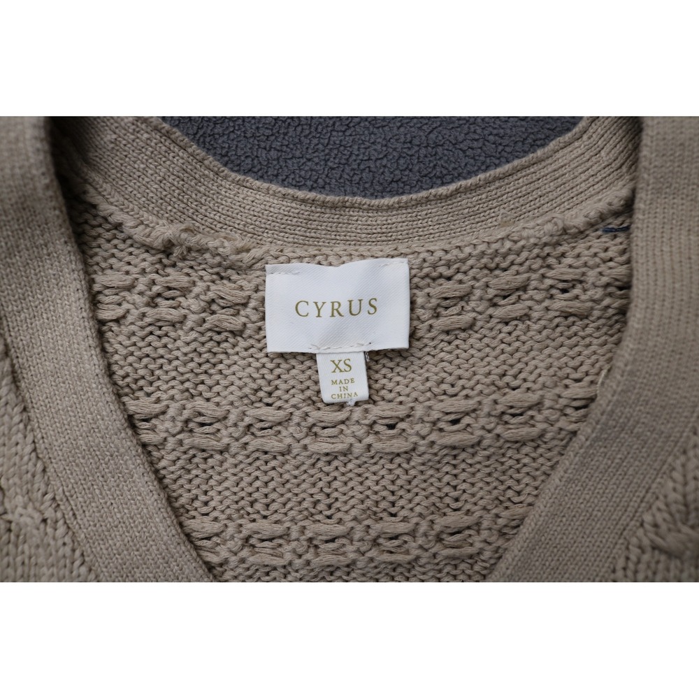 CYRUS Cable Knit Cardigan Sweater Women XS Beige Gold Button Preppy VNeck Top - Picture 8 of 12
